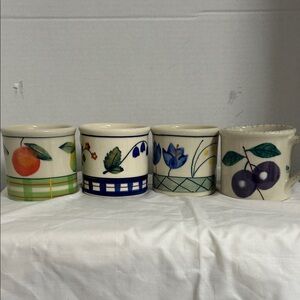 Vibrant Hartstone Pittery  Mug Set with Fruit and Floral Patterns set if 4